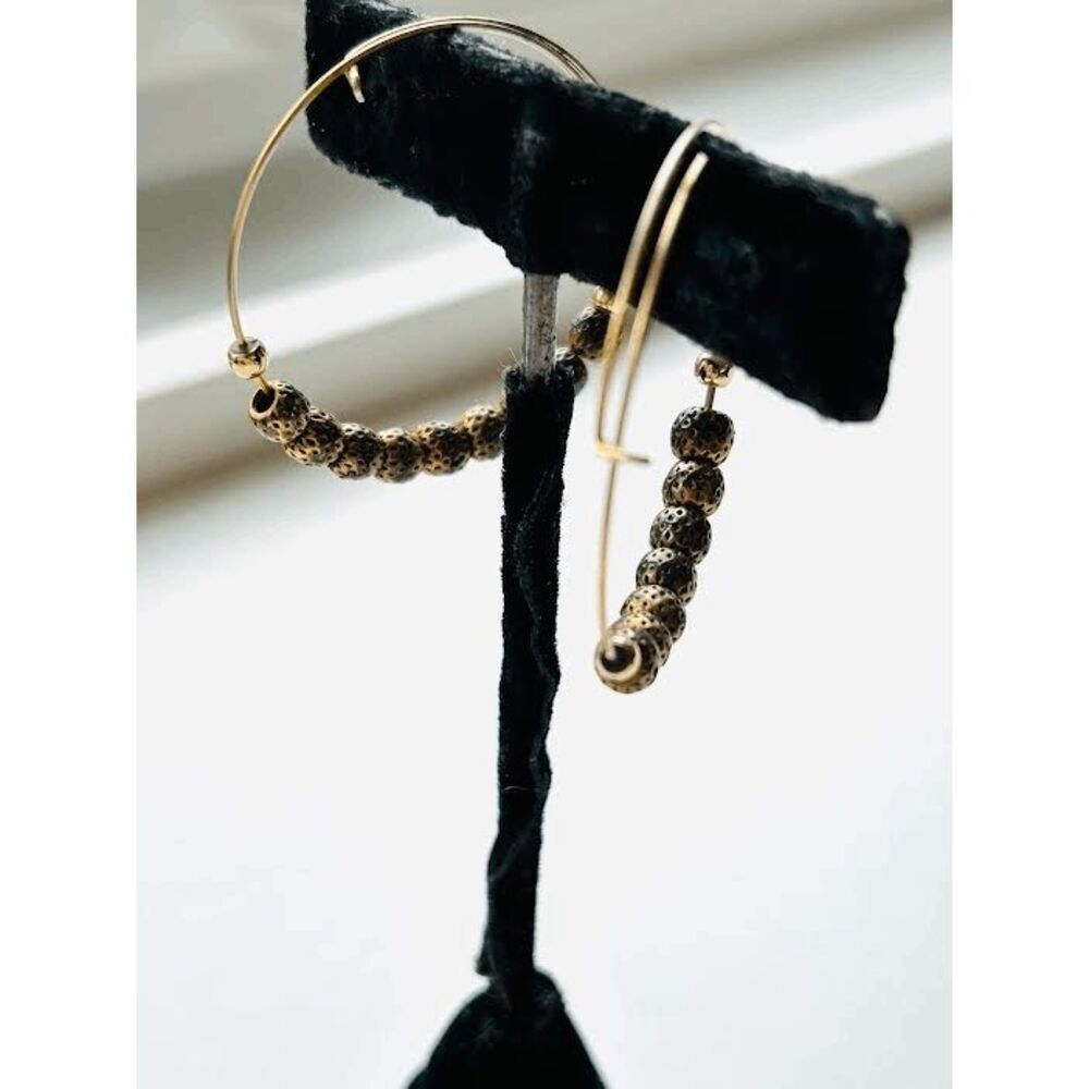 Handmade Bohemian Relaxed Brass Beaded Hoop Earrings